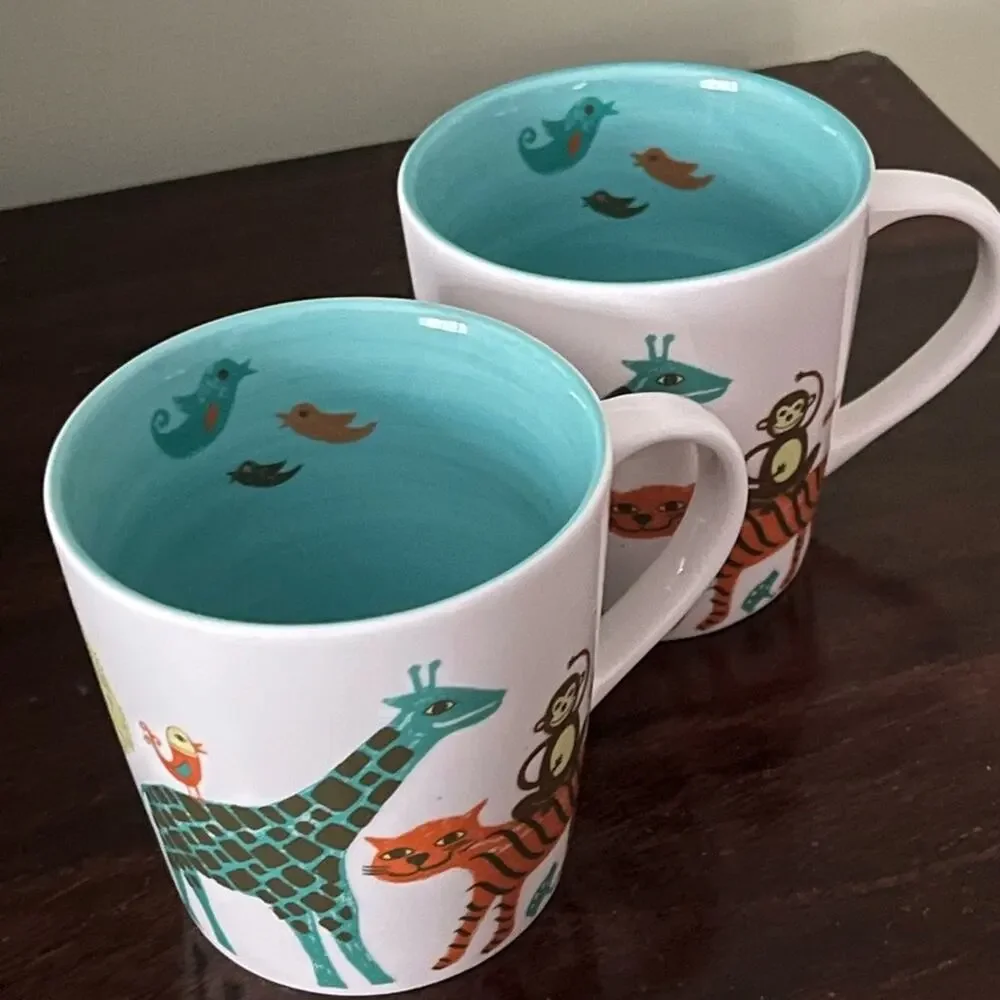 Starbucks 2008 New Bone China Zoo Animals Two (2) Matching Mug Set